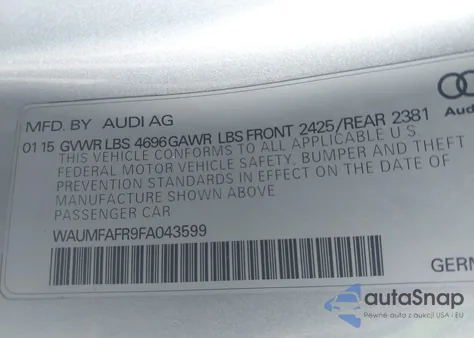 2015 Audi A5 2.0T Premium z USA, uszkodzony, nr VIN WAUMFAFR9FA043599